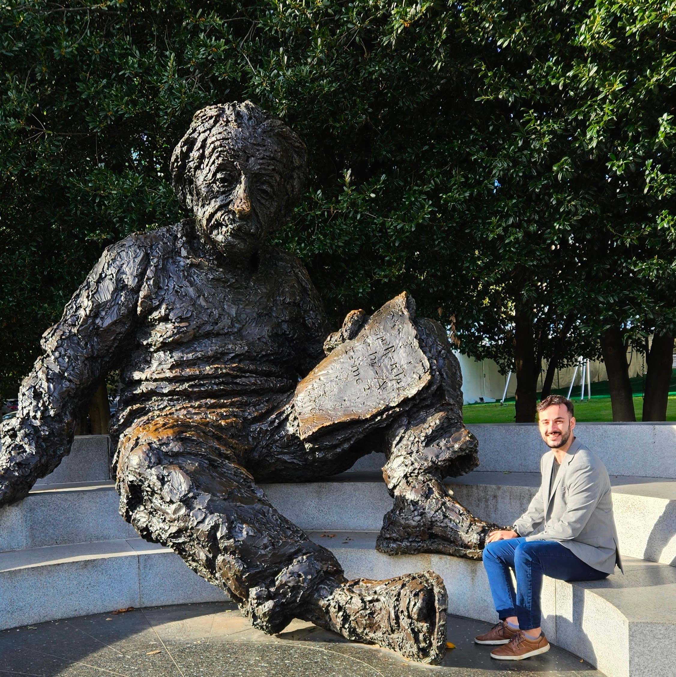at the Einstein memorial in Washington DC